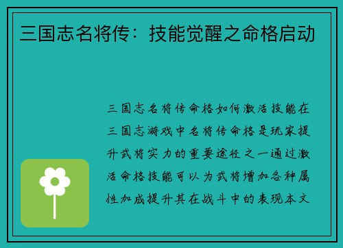 三国志名将传：技能觉醒之命格启动