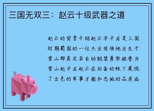 三国无双三：赵云十级武器之道